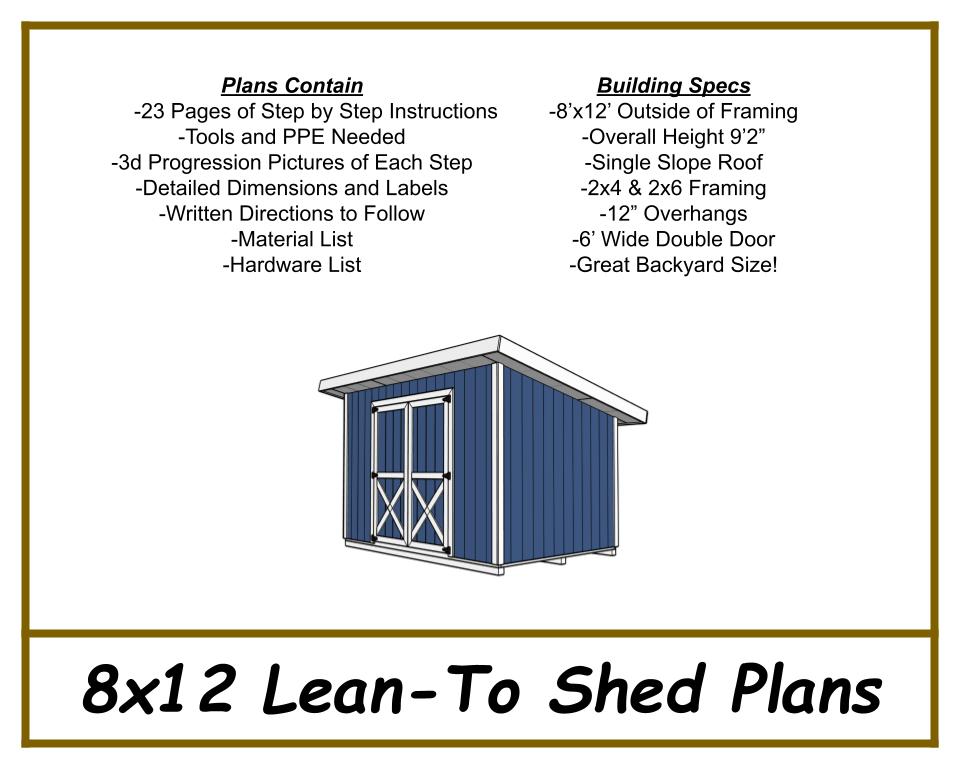 8x12 Lean-To Shed-TriCityShedPlans