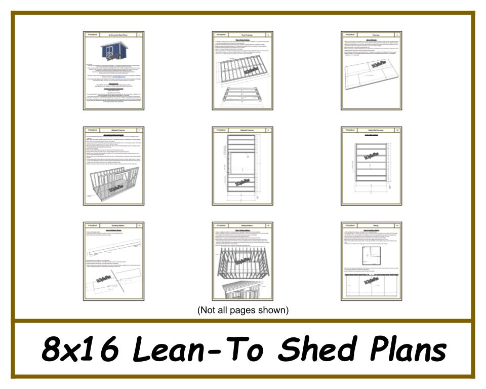 8x16 Lean-To Shed-TriCityShedPlans
