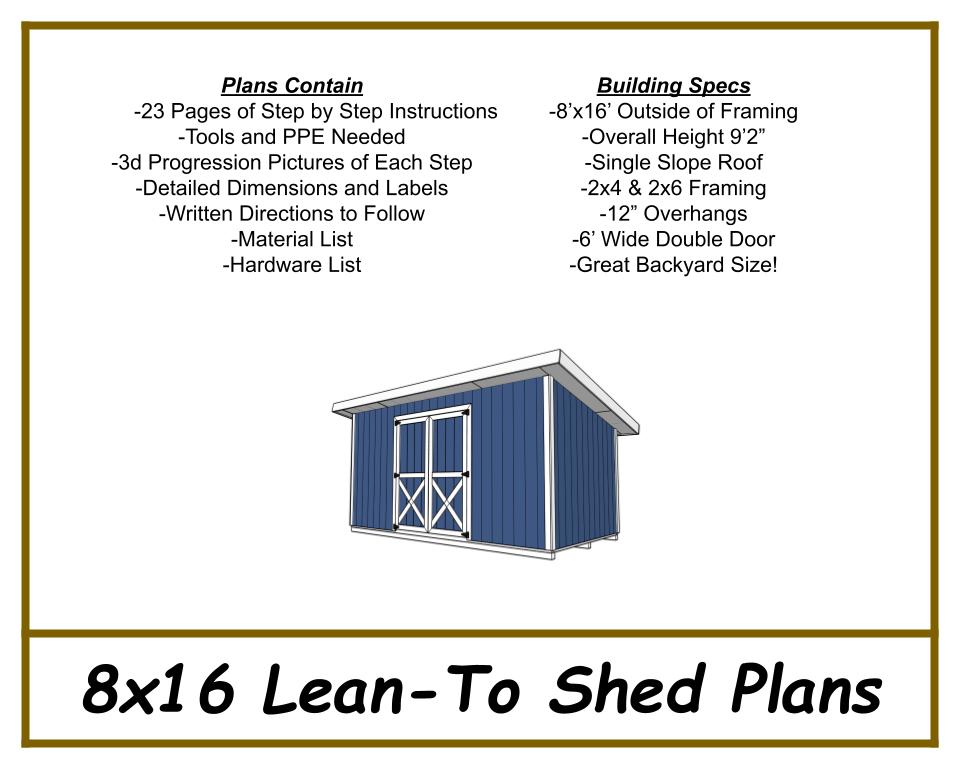 8x16 Lean-To Shed-TriCityShedPlans