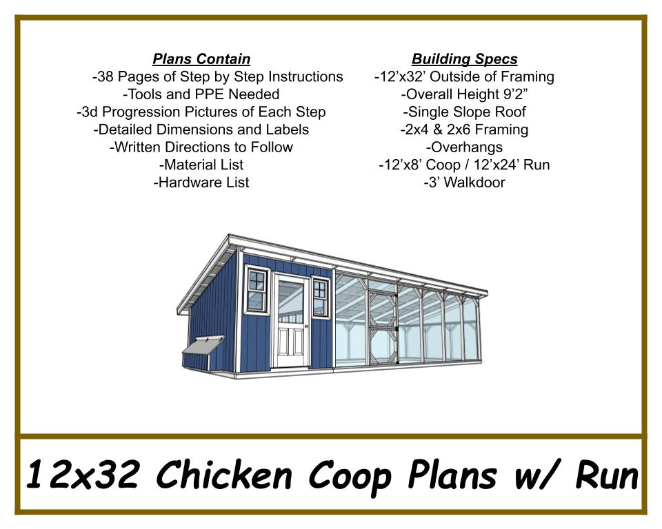 12x32 Chicken Coop Plans with Run-TriCityShedPlans