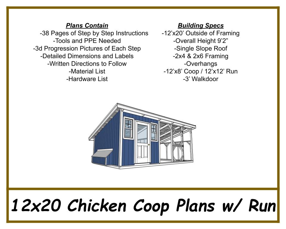 12x20 Chicken Coop Plans with Run-TriCityShedPlans