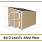 Lean-To Shed Plans 8x12 w/ End wall Doors-TriCityShedPlans