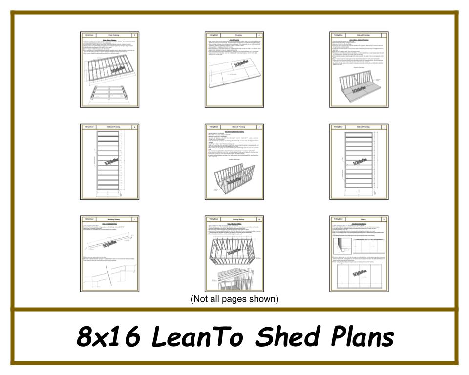 8x16 Lean-To Shed Plans w/ End wall Doors - PDF Download
