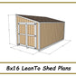 8x16 Lean-To Shed Plans w/ End wall Doors - PDF Download
