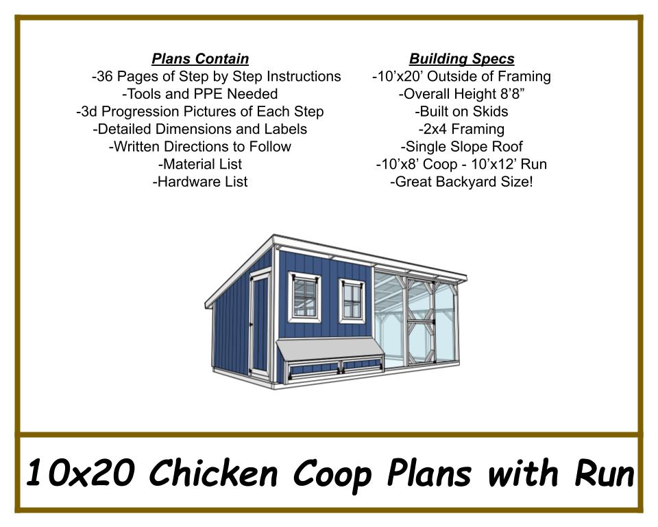 10x20 Chicken Coop Plans with Run-TriCityShedPlans