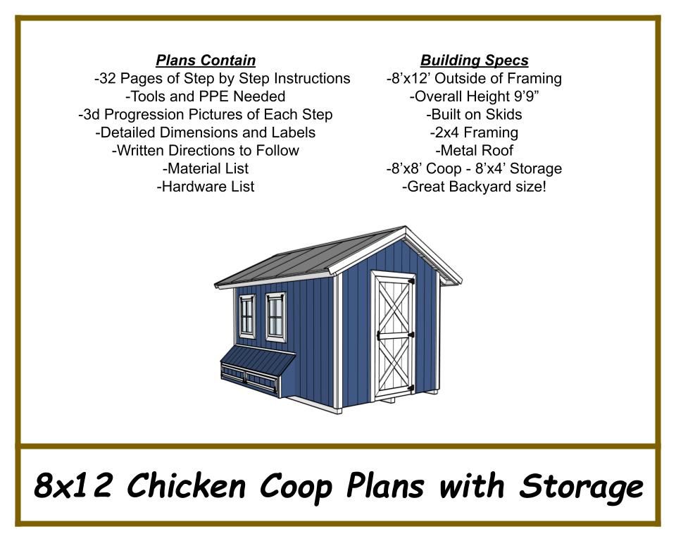 8x12 Chicken Coop Plans with Storage!-TriCityShedPlans