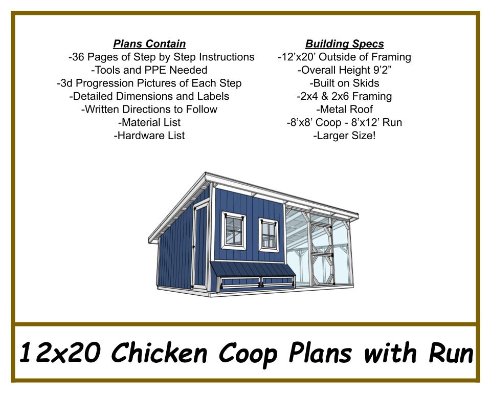 12x20 Chicken Coop Plans with Run-TriCityShedPlans