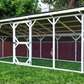 Outdoor Chicken Run with a roof and sides on grass.