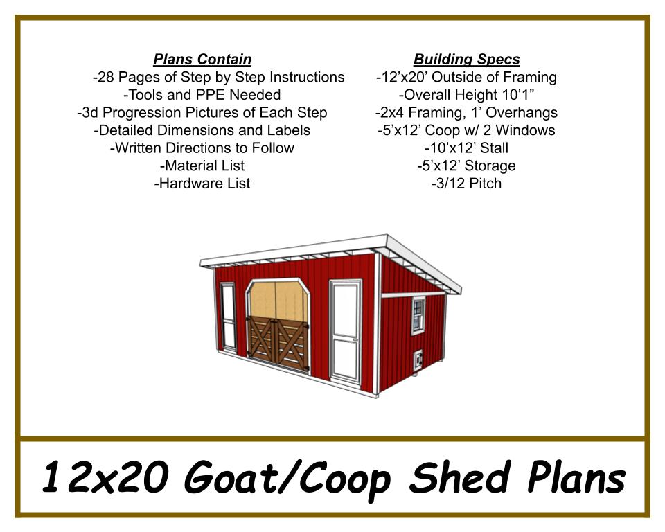 Goat/Coop Shed 12x20 Plans - PDF Download