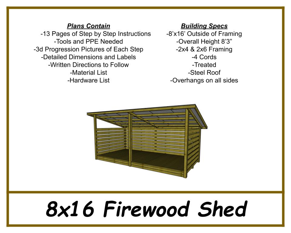 Firewood Shed Plans 8x16 - PDF Download