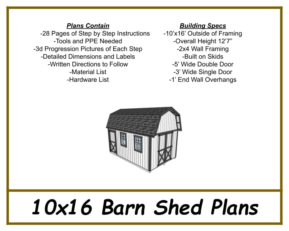 10x16 Barn Shed Plans