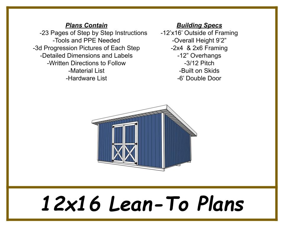 12x16 Lean-To Shed Plans