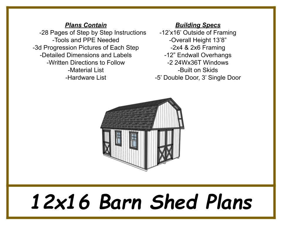 12x16 Barn Shed Plans