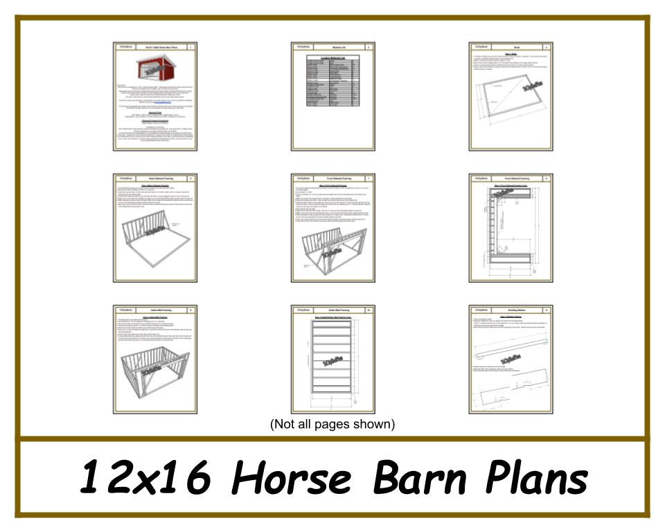 12x16 Horse Barn Plans - 1 Stall