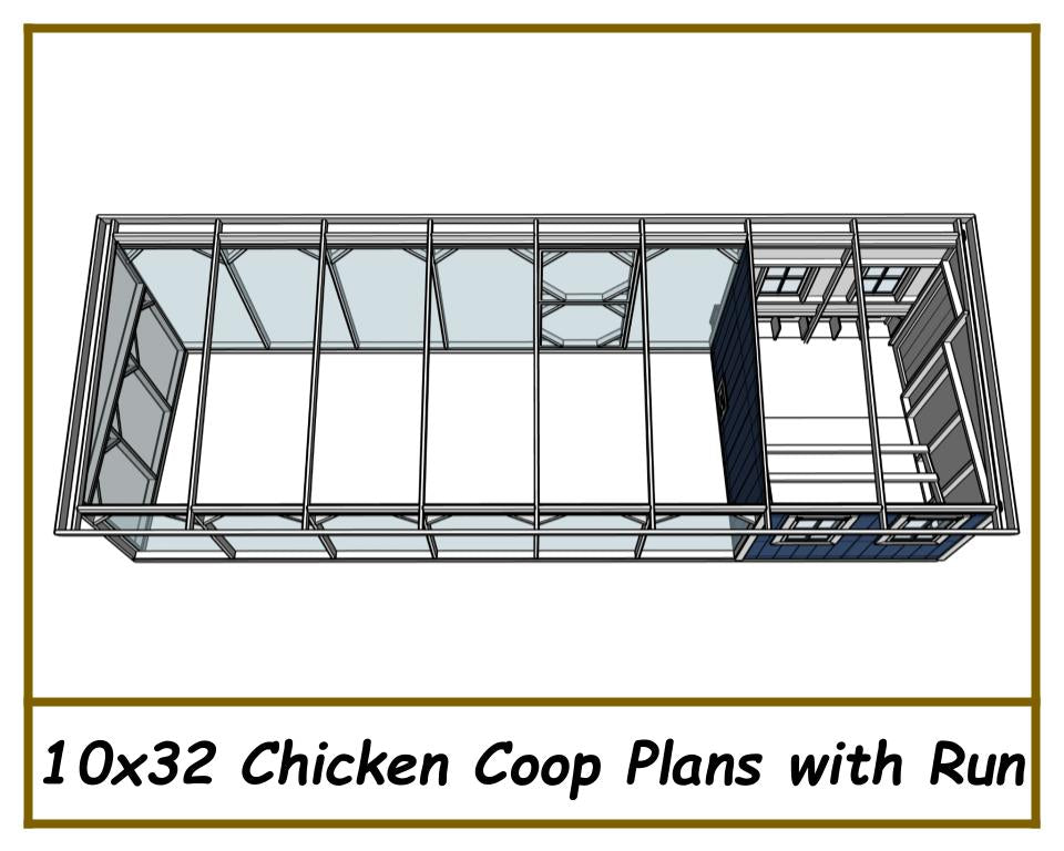 10x32 Chicken Coop Plans with Run-TriCityShedPlans