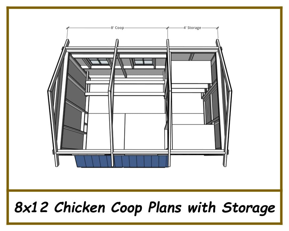 8x12 Chicken Coop Plans with Storage!-TriCityShedPlans