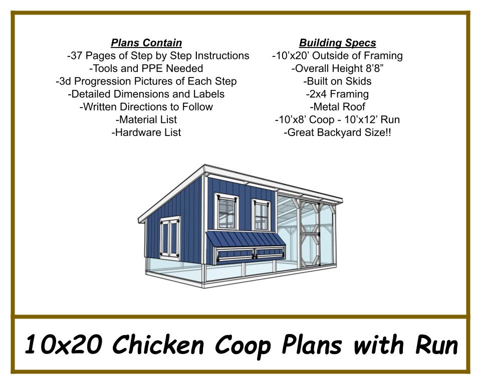 10x20 Chicken Coop Plans with Run
