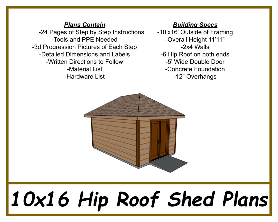 10x16 Hip Roof Shed Plans-TriCityShedPlans