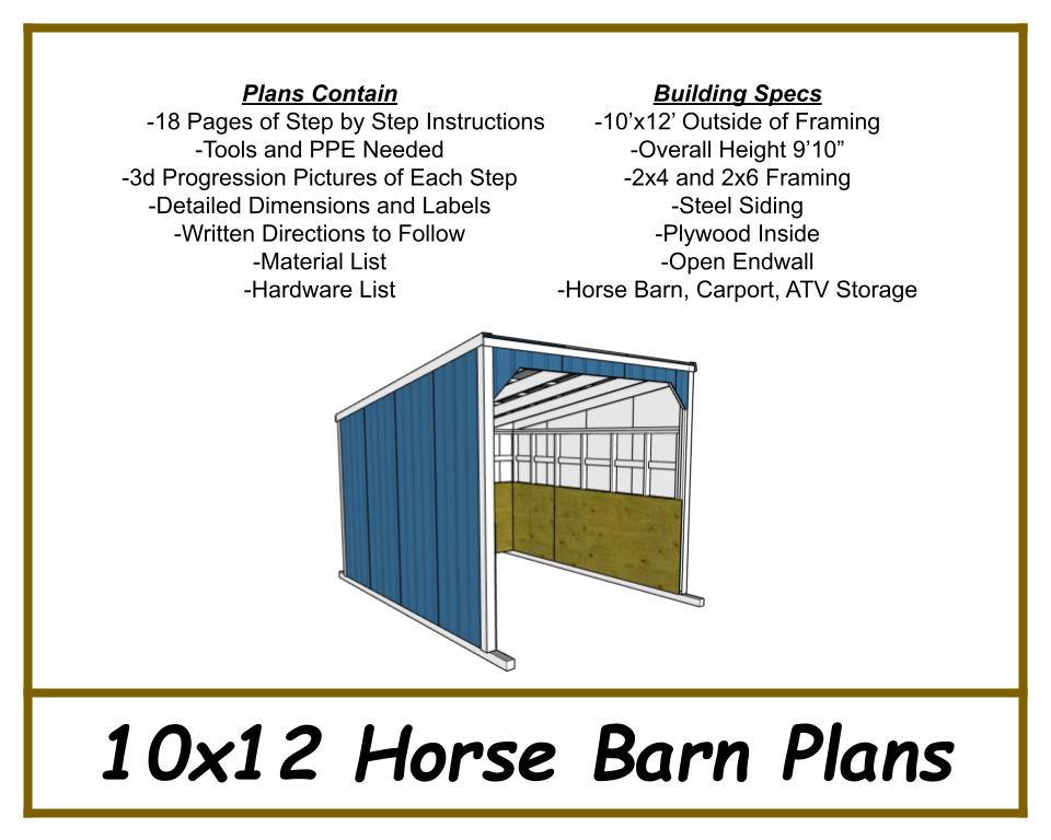10x12 Horse Barn Plans-TriCityShedPlans