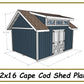 12x16 Cape Cod Shed Plan-TriCityShedPlans